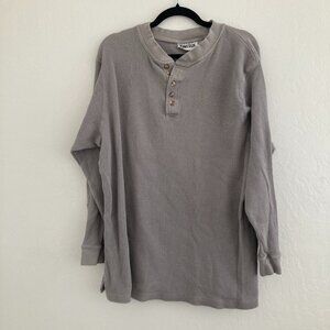 King Size Gray Waffle Knit Thermal Long Sleeve Shirt Lounge Travel Layering XL